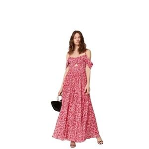 Fame and Partners Imina Jumpsuit Floral Print Open Shoulder Cut Out red‎ pink 10